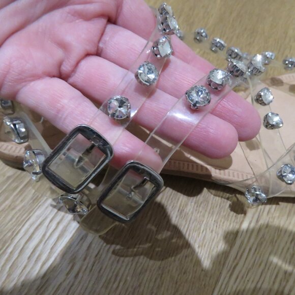 JEFFREY CAMPBELL Amaryl Clear Crystal Studded Flat Sandals Shoes - Size US 8 - Picture 11 of 13